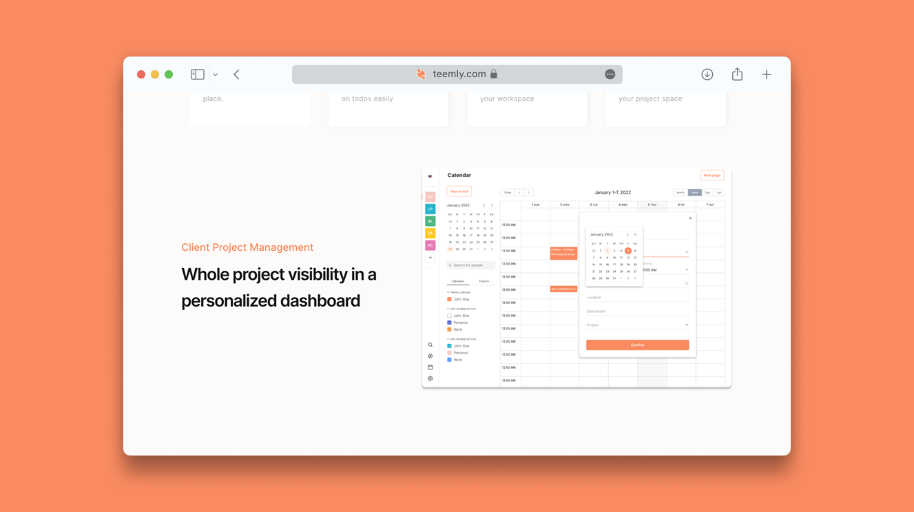 Teemly calendar dashboard